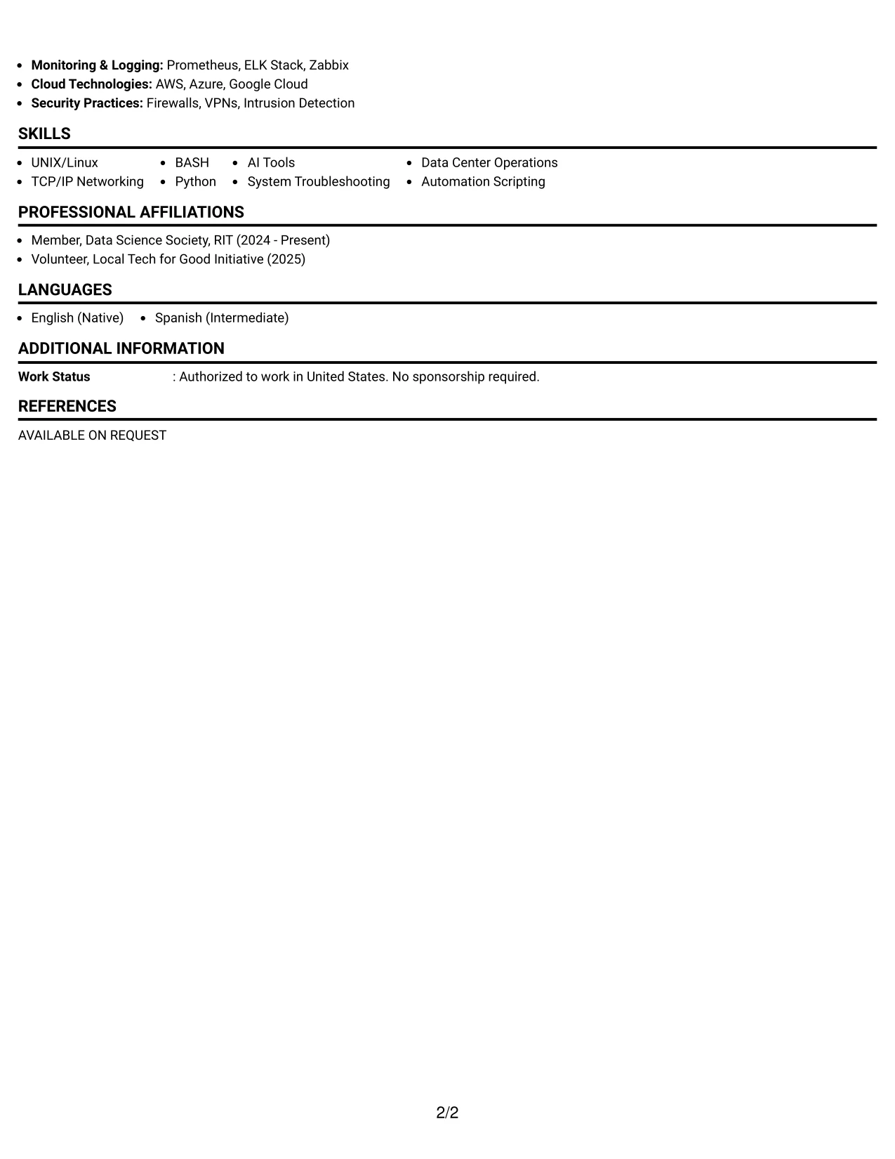 Resume Example Page 2