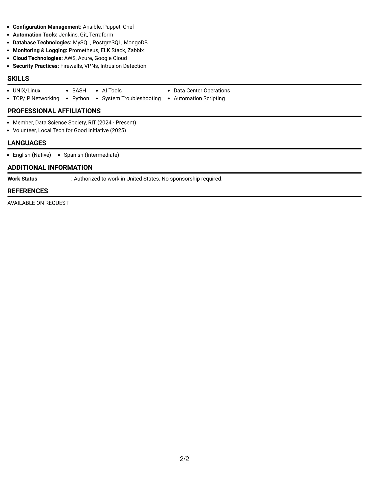 Resume Example Page 2