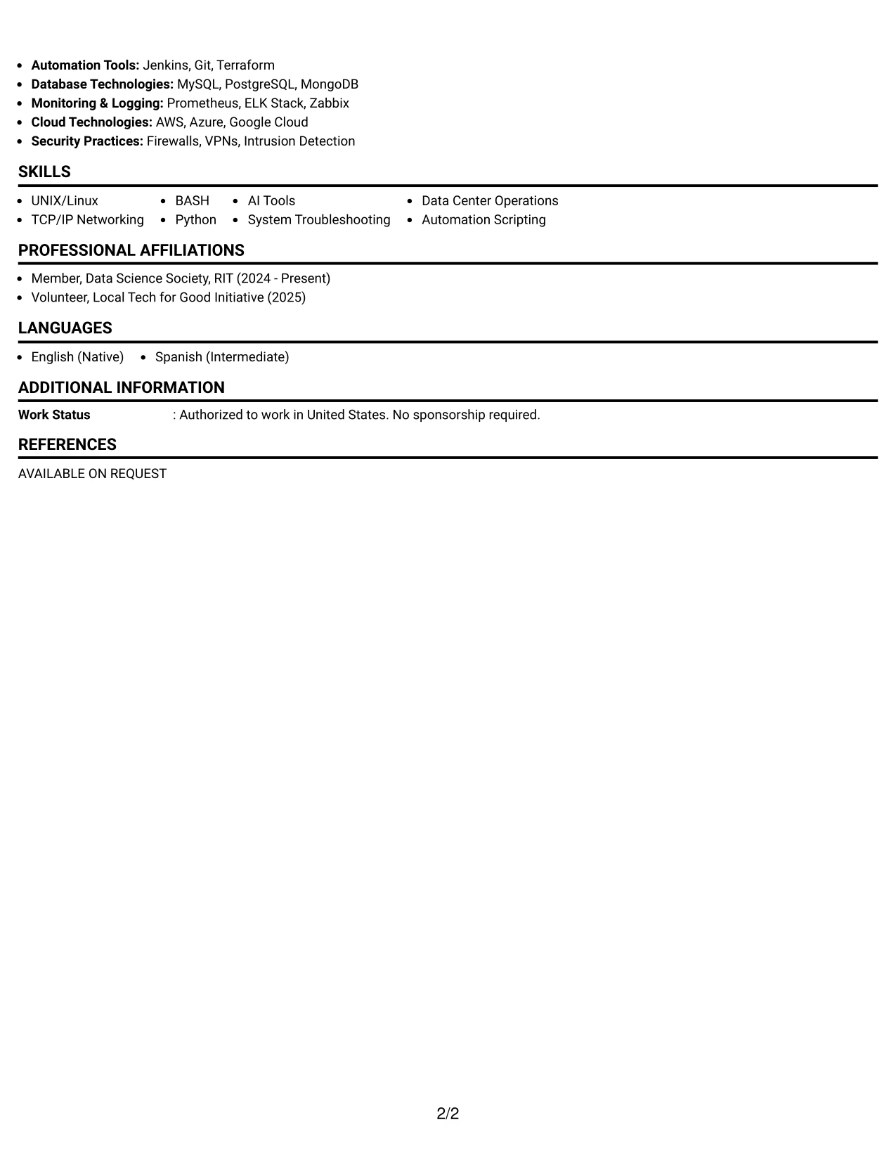 Resume Example Page 2