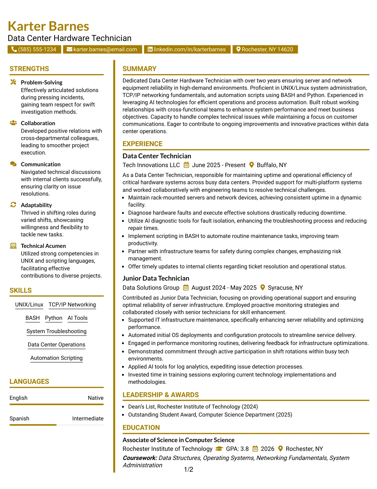 Resume Example Page 1