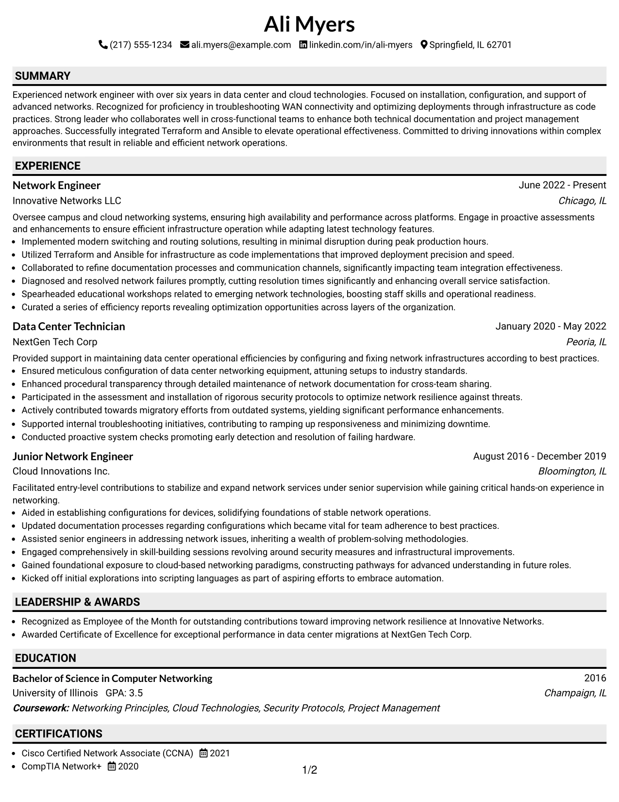 Resume Example Page 1
