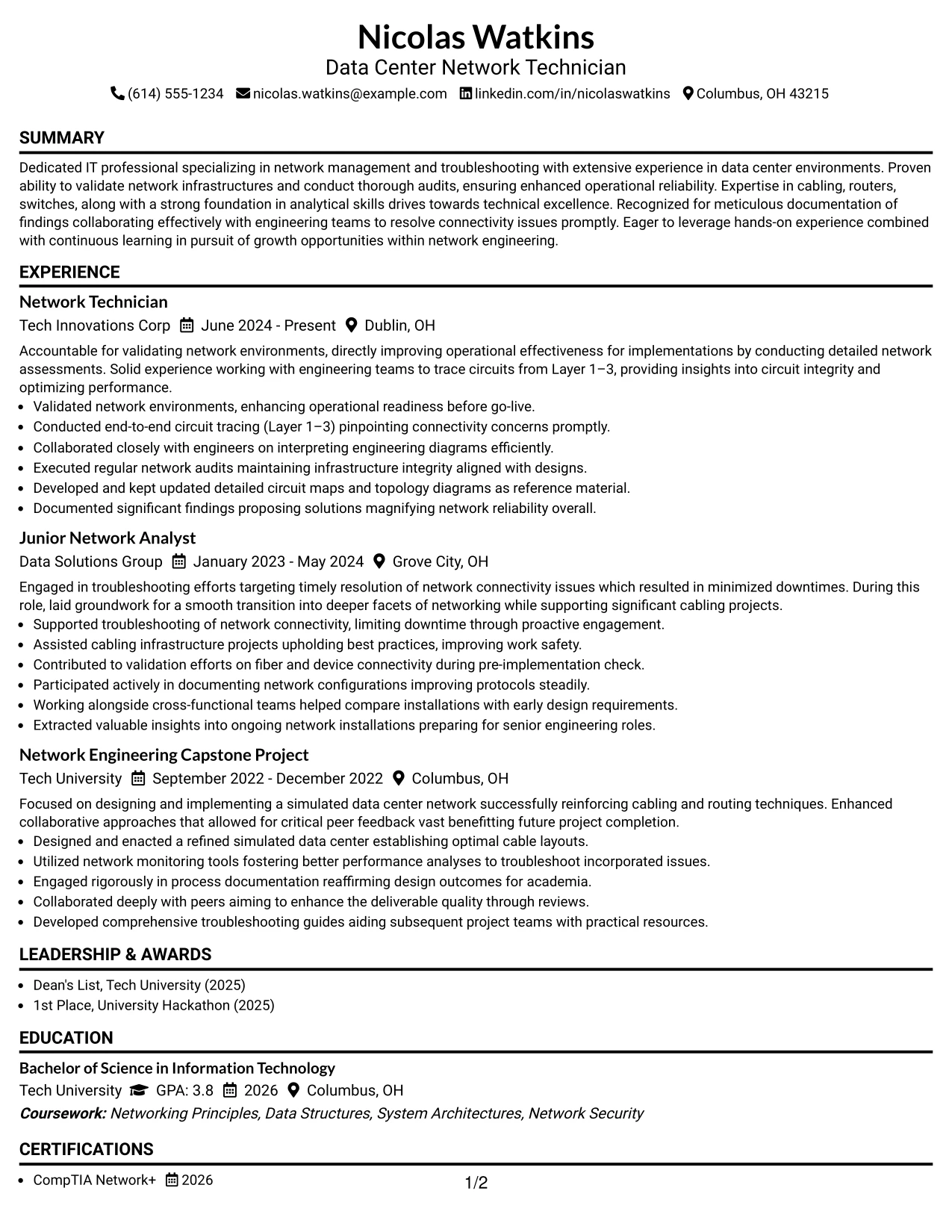 Resume Example Page 1