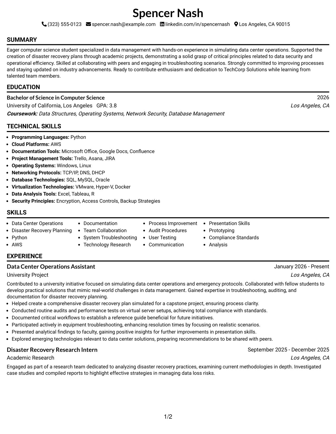 Resume Example Page 1