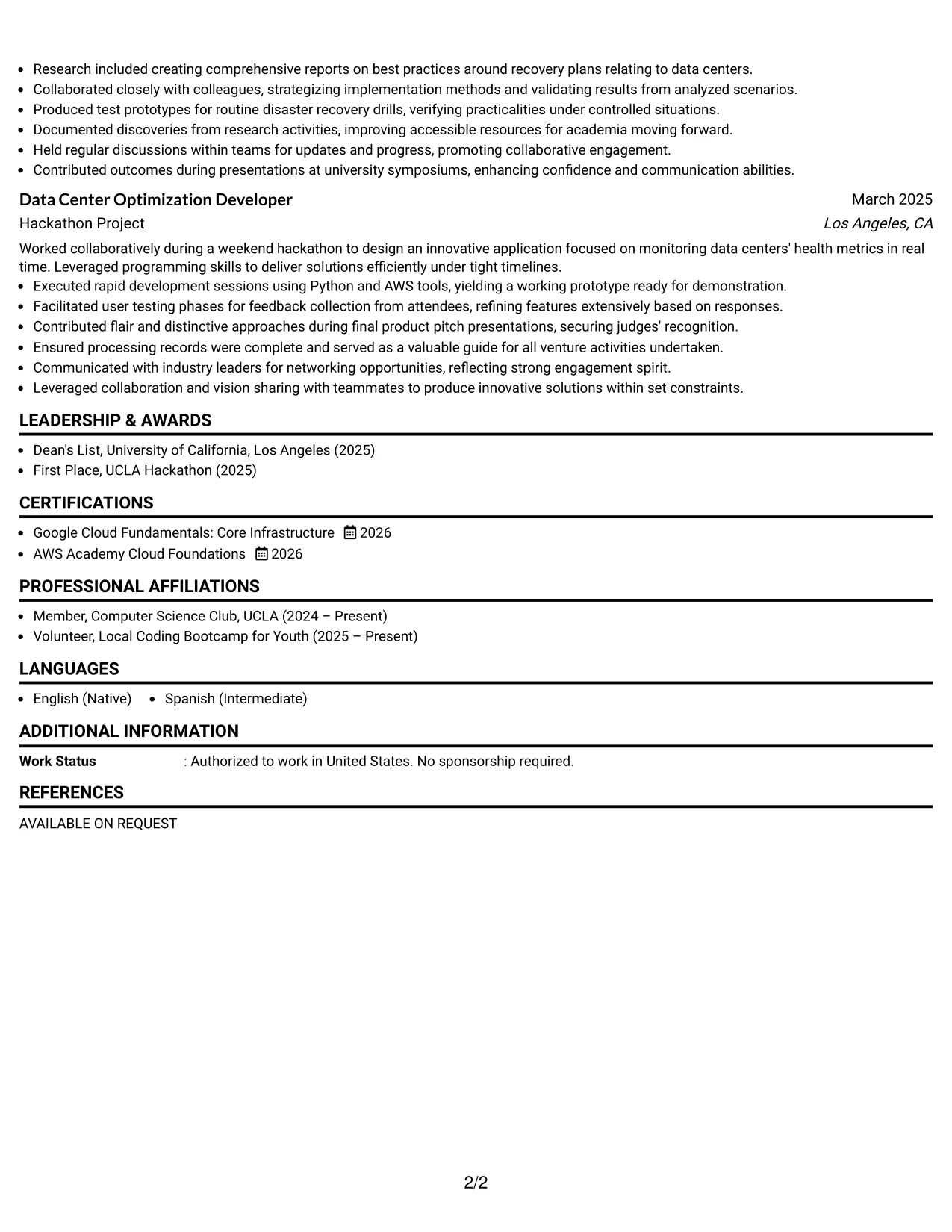 Resume Example Page 2