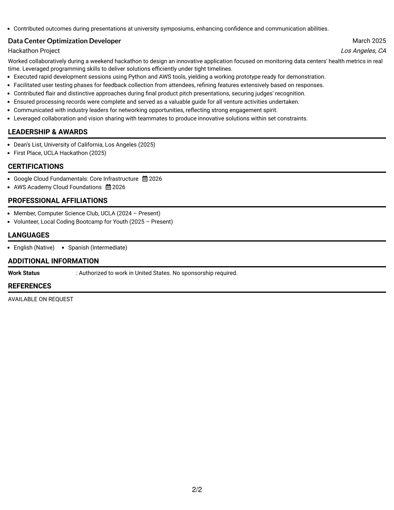 Resume Example Page 2