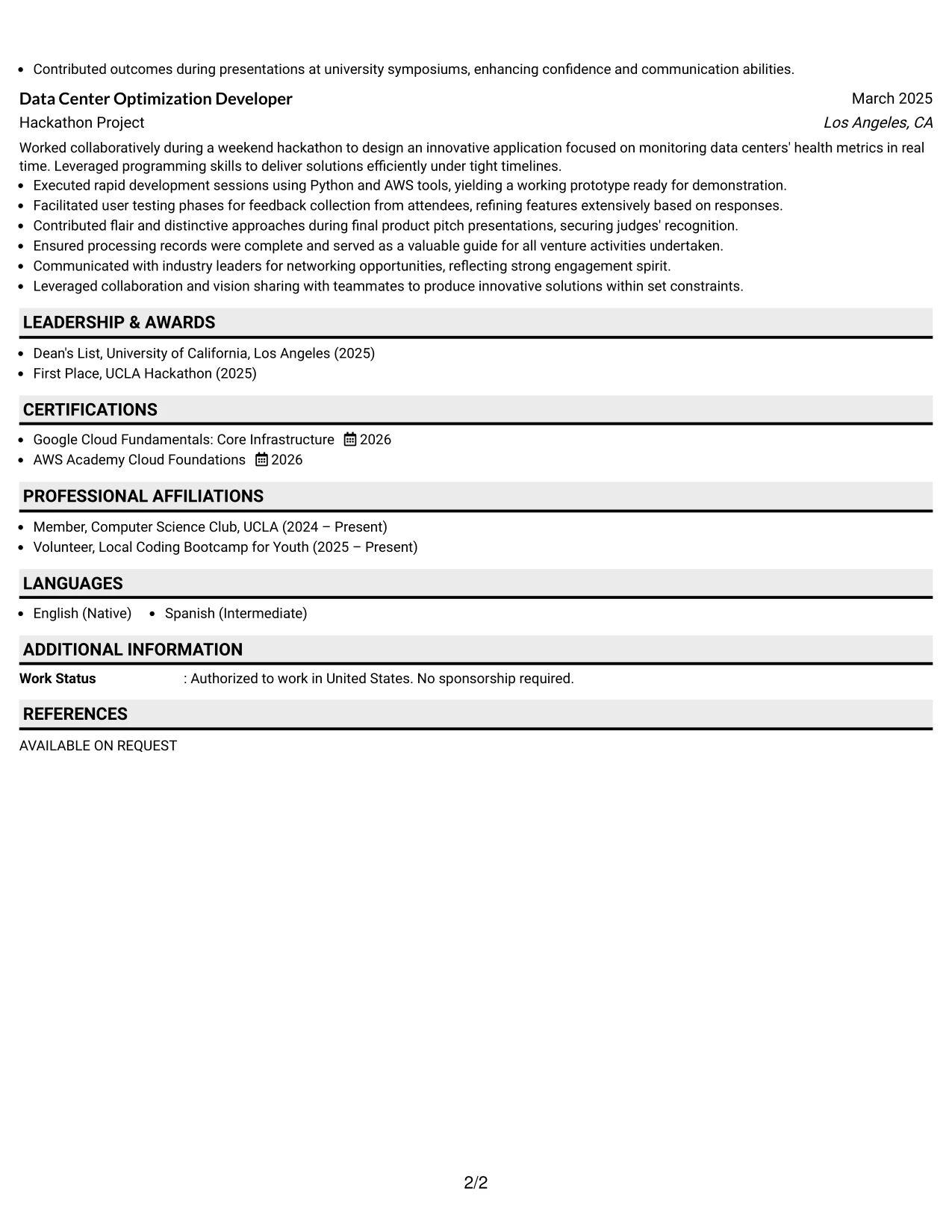 Resume Example Page 2