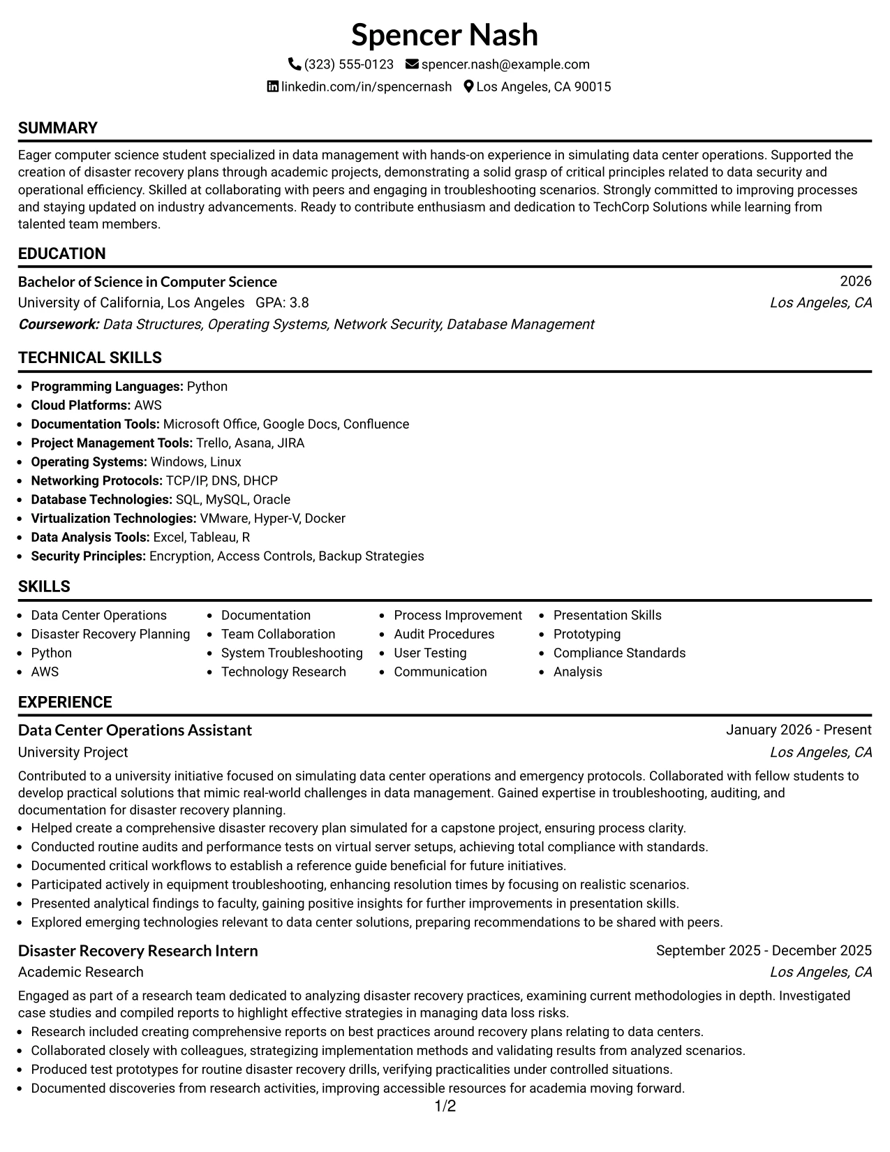 Resume Example Page 1