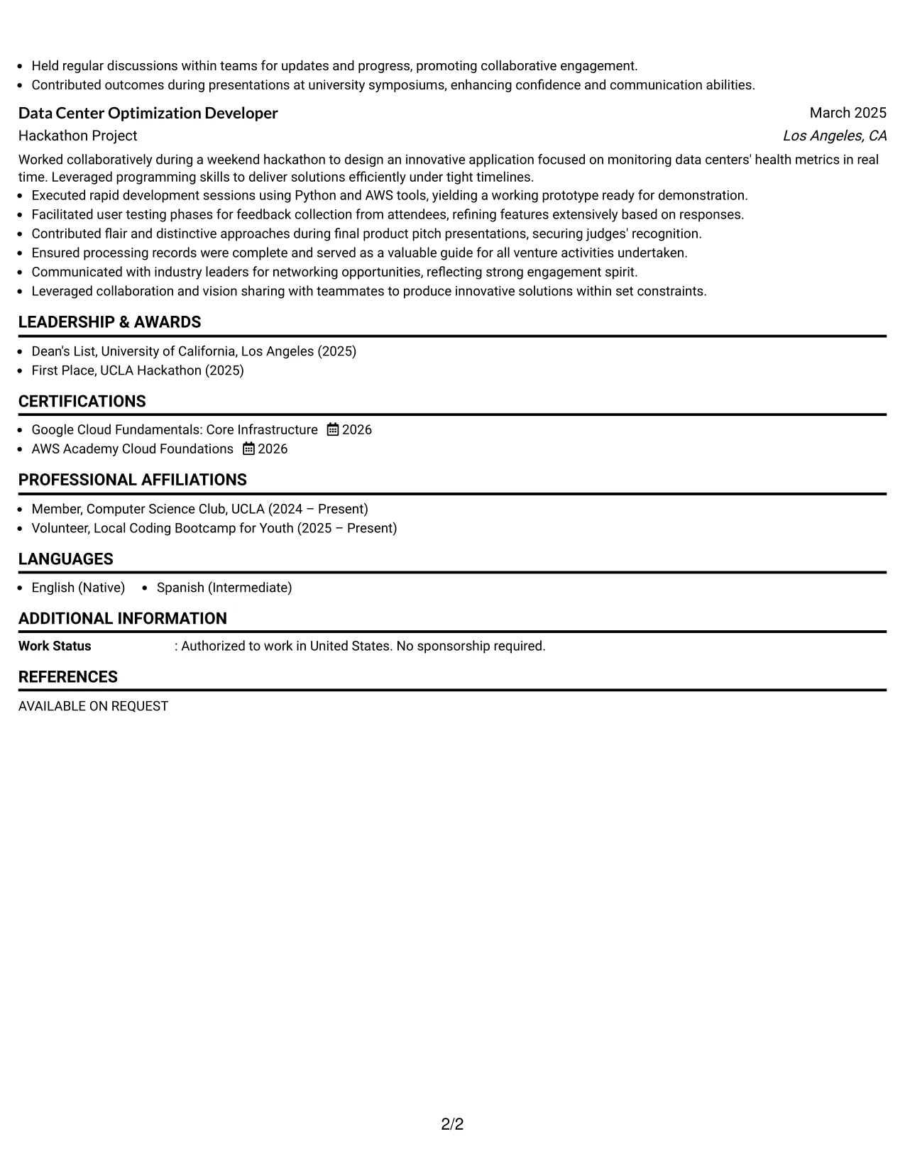 Resume Example Page 2
