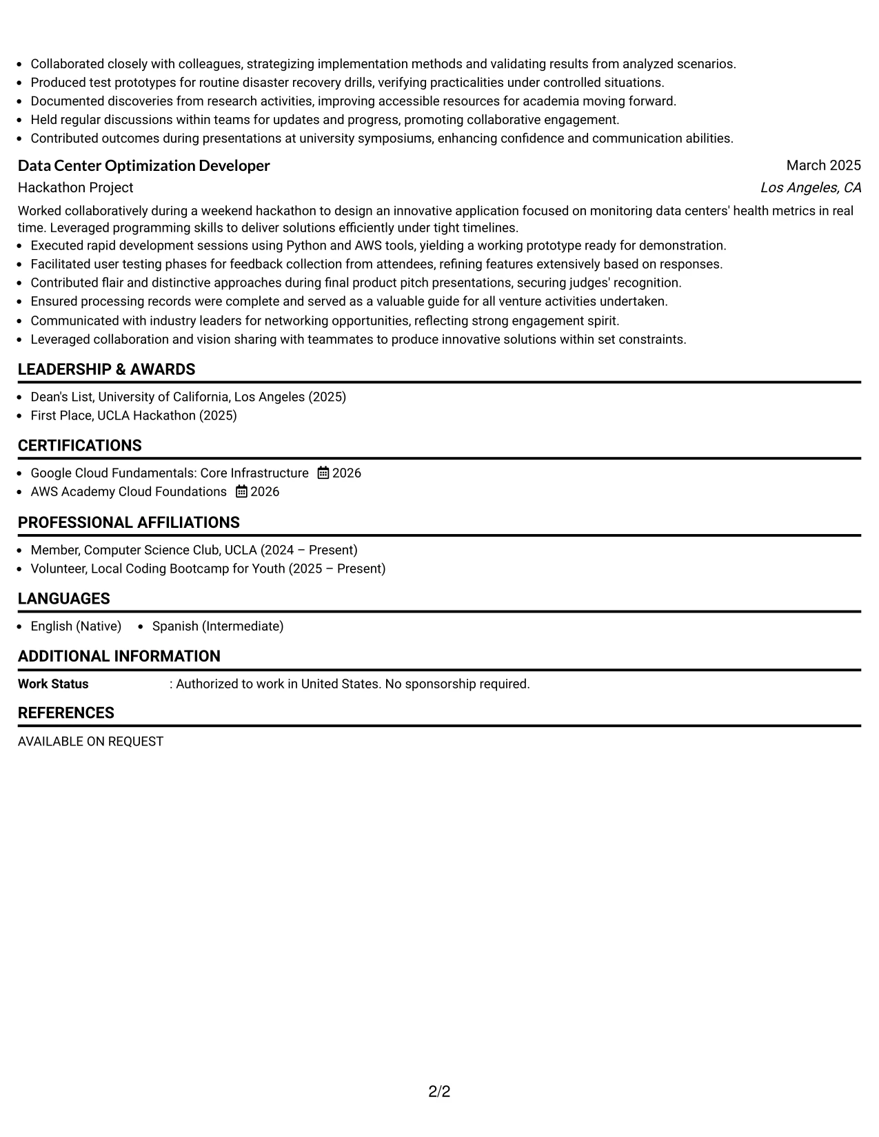 Resume Example Page 2