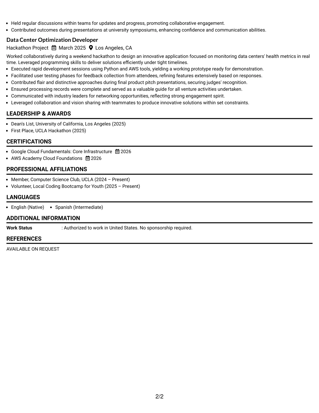 Resume Example Page 2