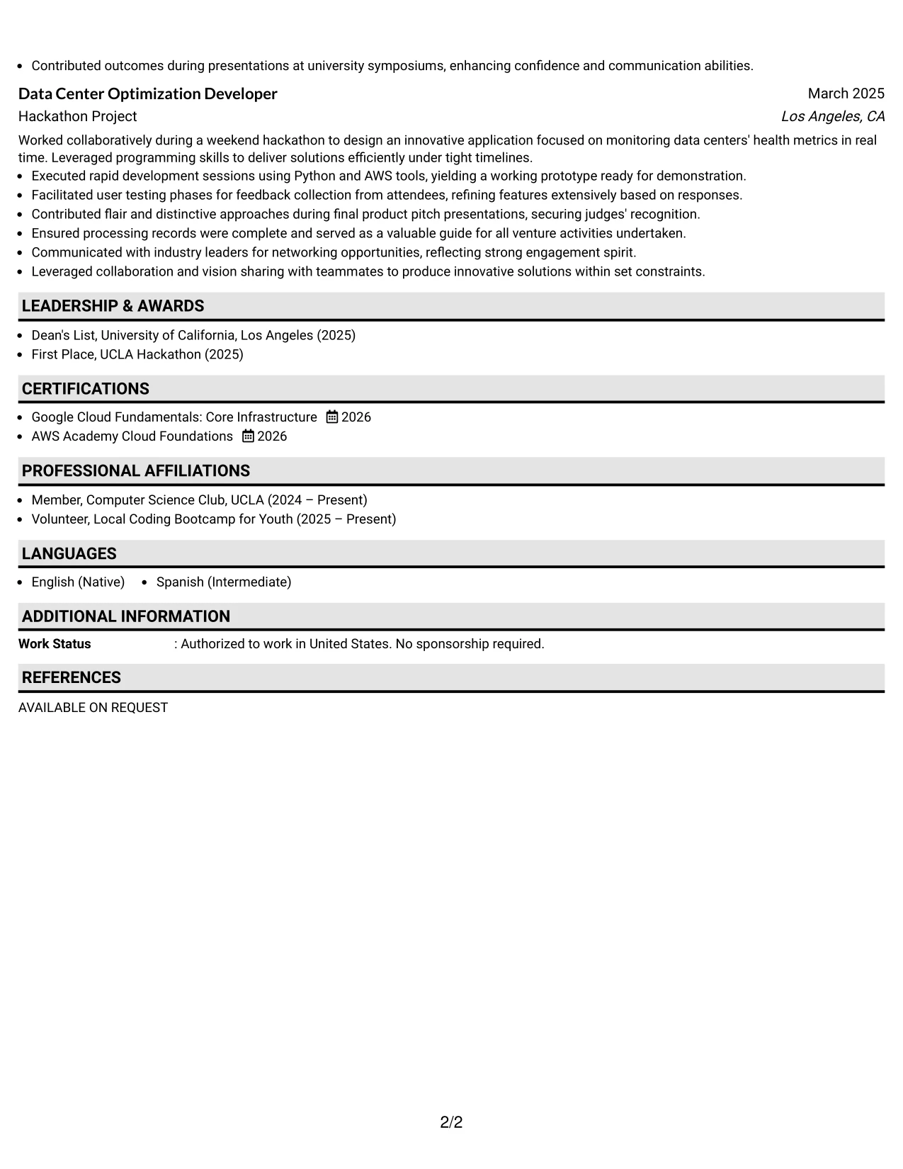 Resume Example Page 2
