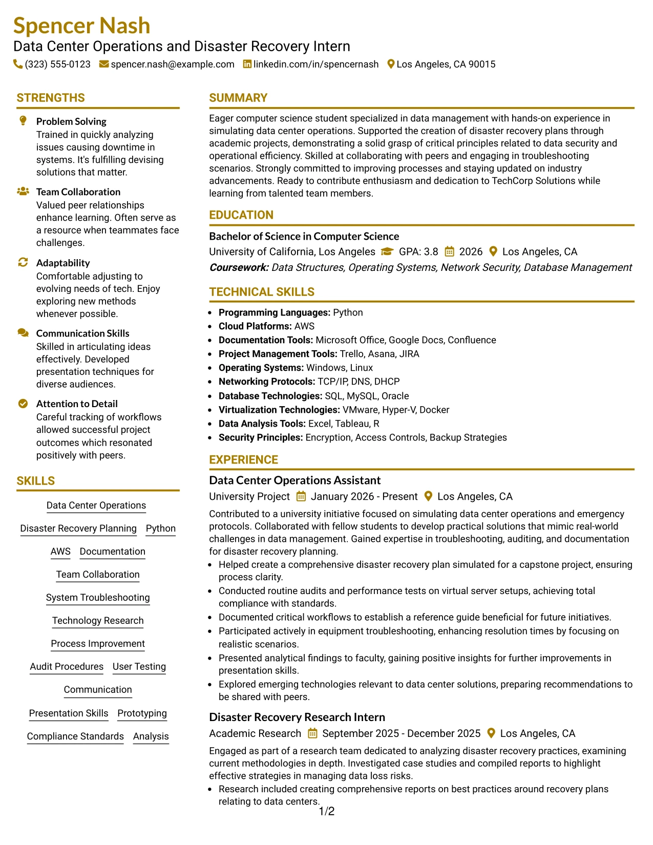 Resume Example Page 1