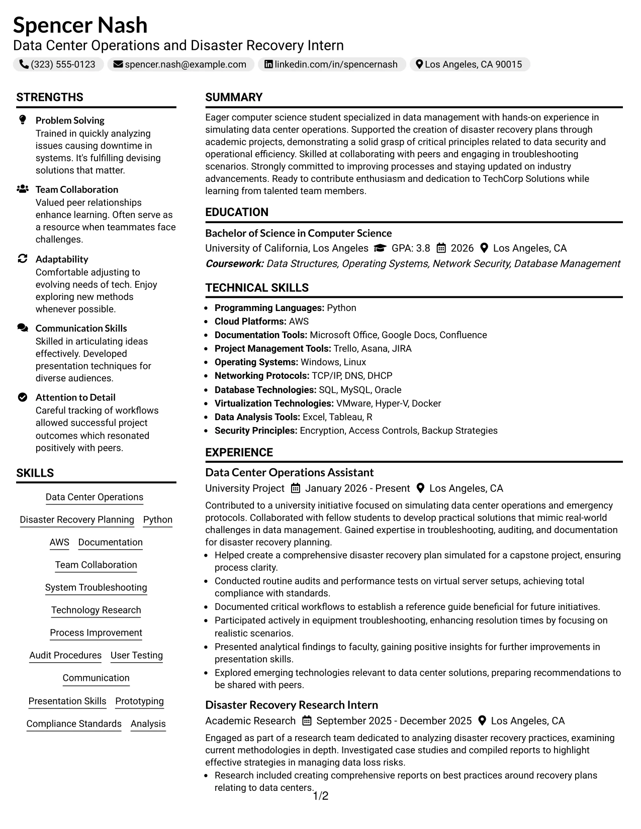 Resume Example Page 1
