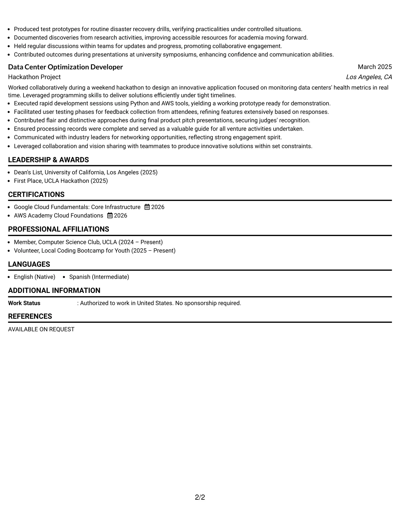 Resume Example Page 2