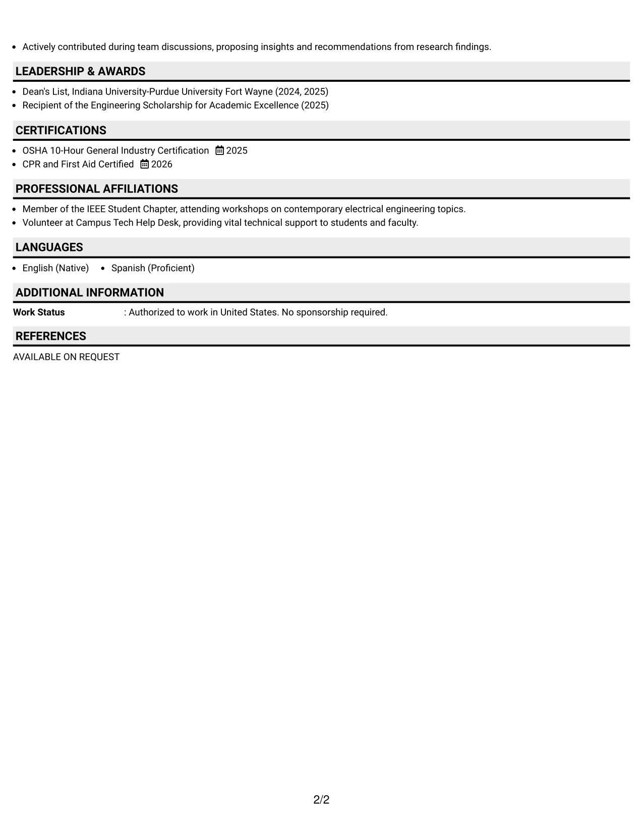 Resume Example Page 2