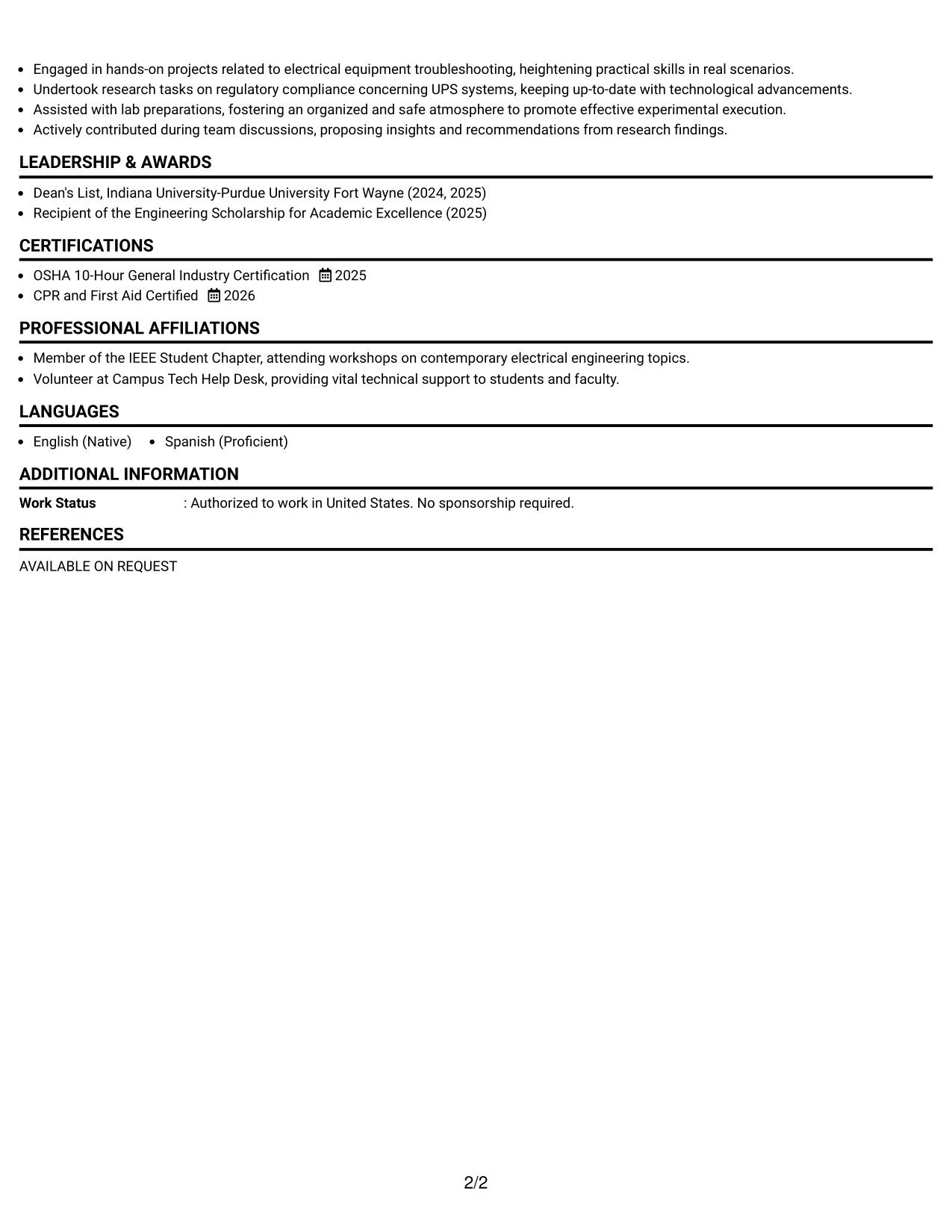 Resume Example Page 2