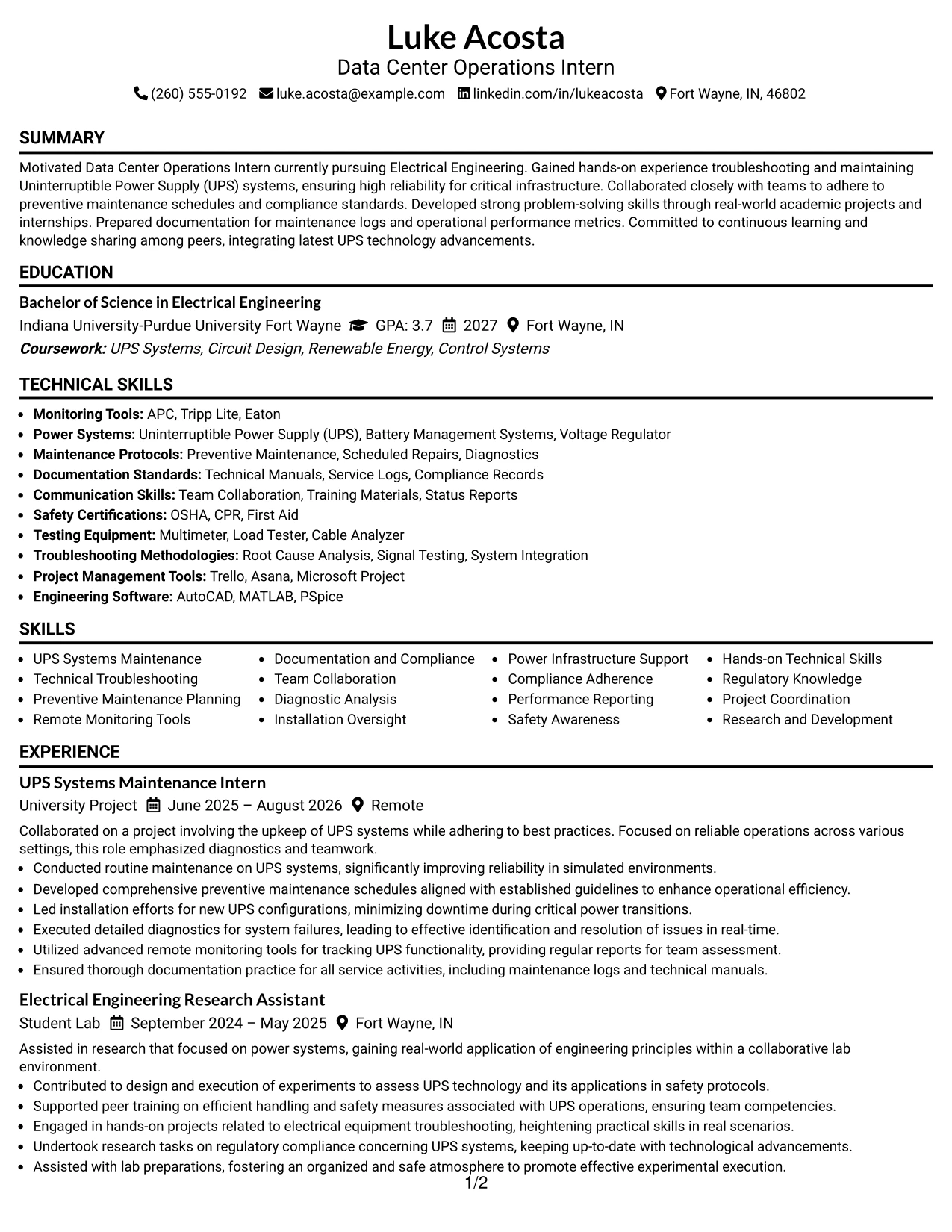 Resume Example Page 1