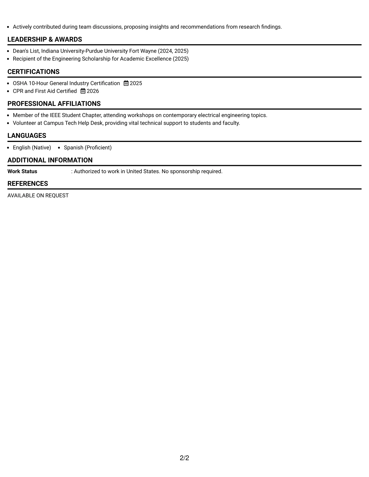 Resume Example Page 2