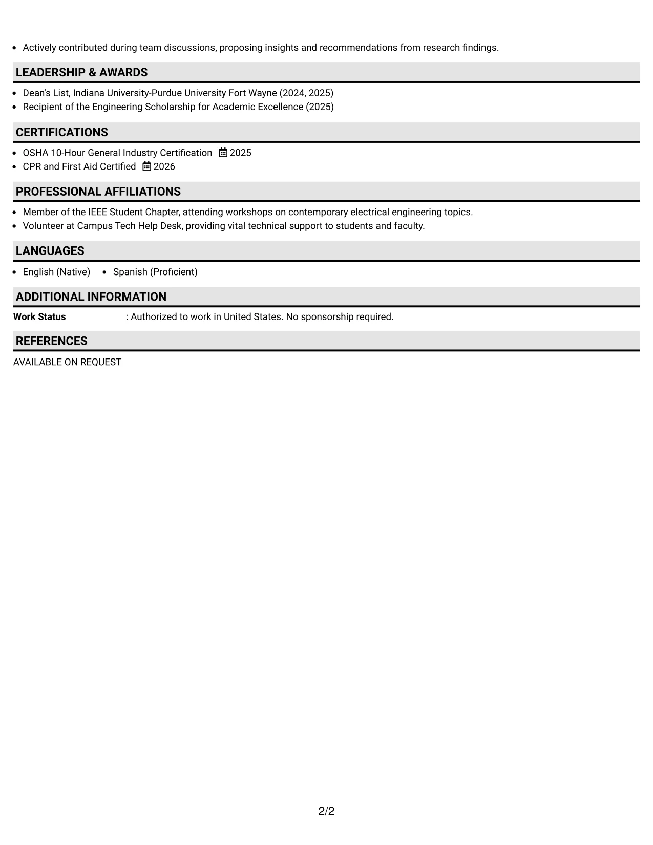 Resume Example Page 2
