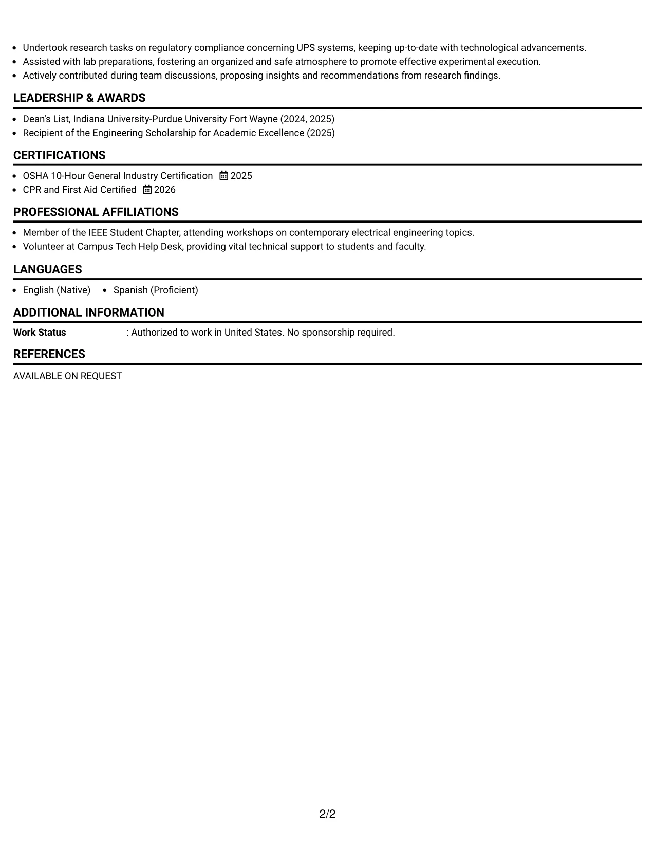 Resume Example Page 2