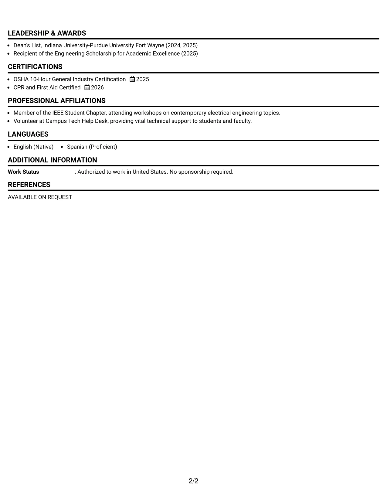 Resume Example Page 2