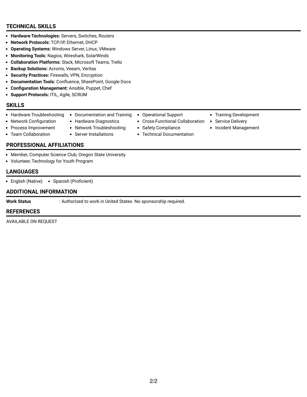 Resume Example Page 2
