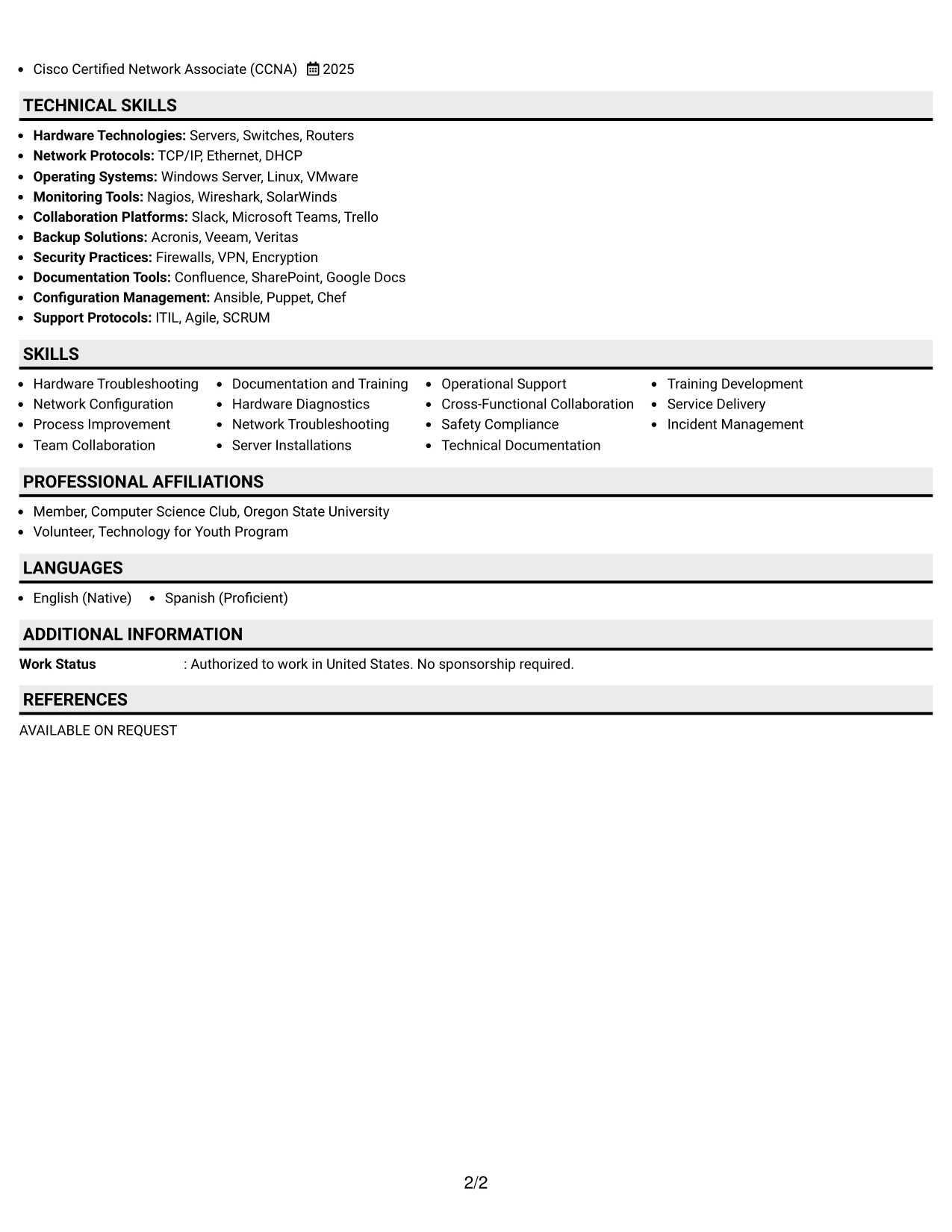 Resume Example Page 2
