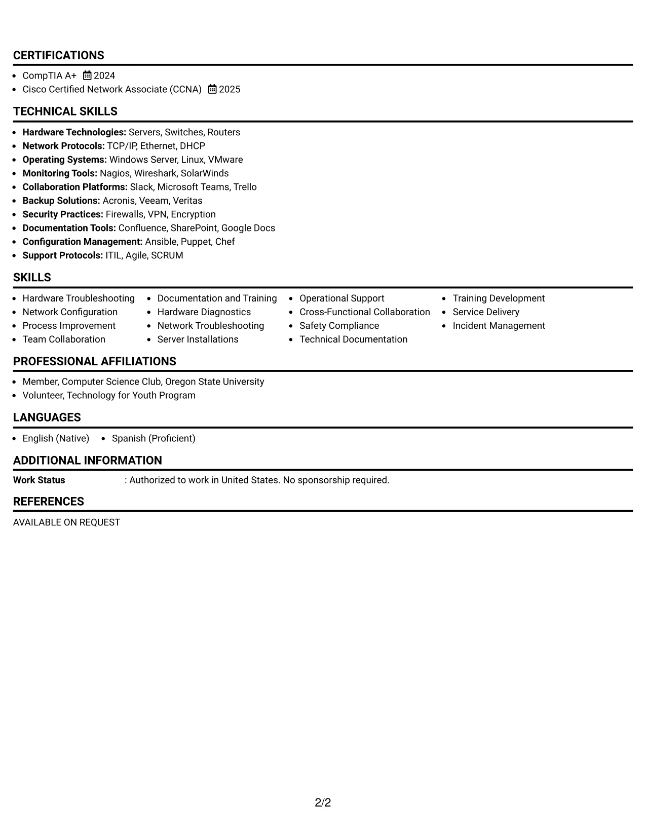 Resume Example Page 2