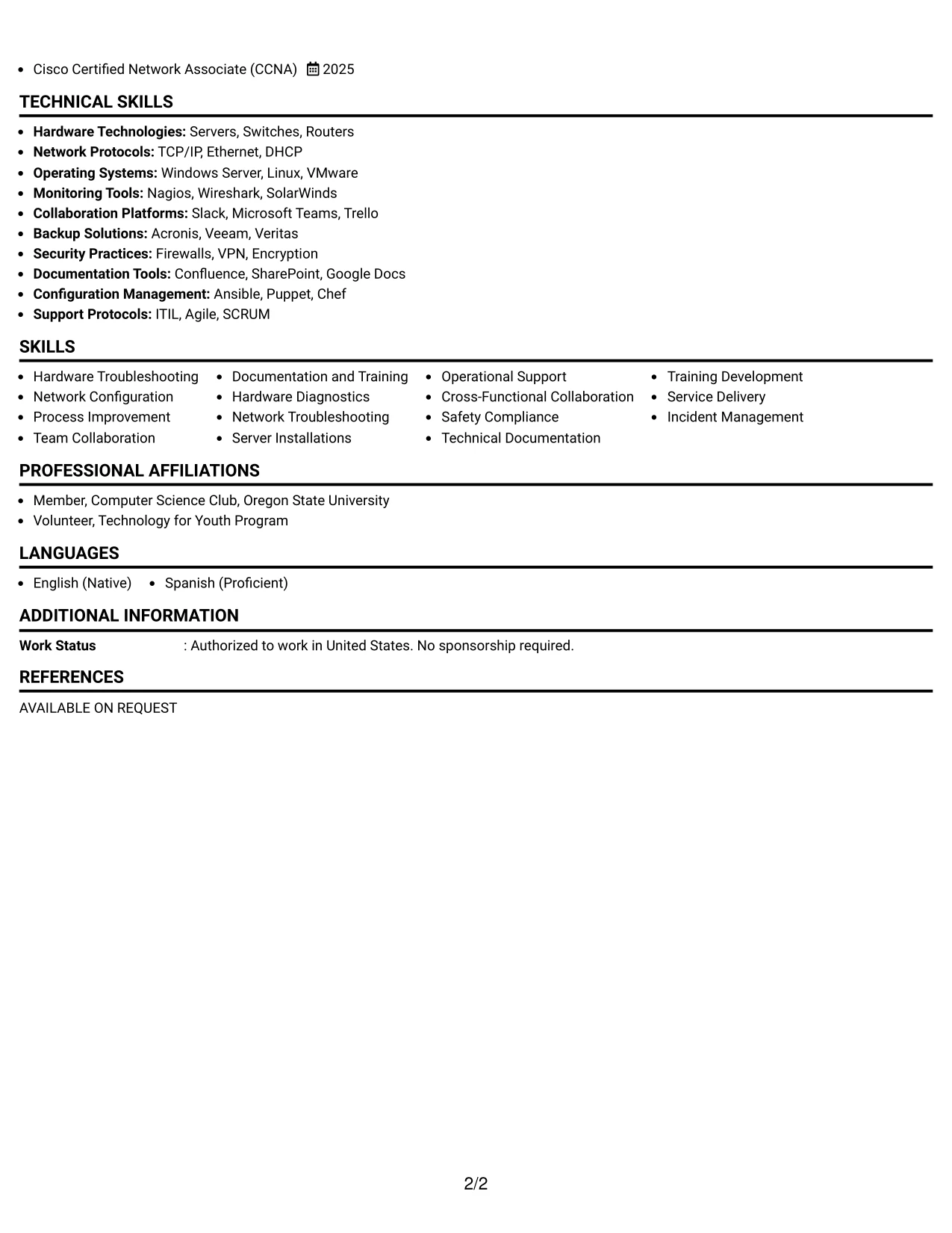 Resume Example Page 2