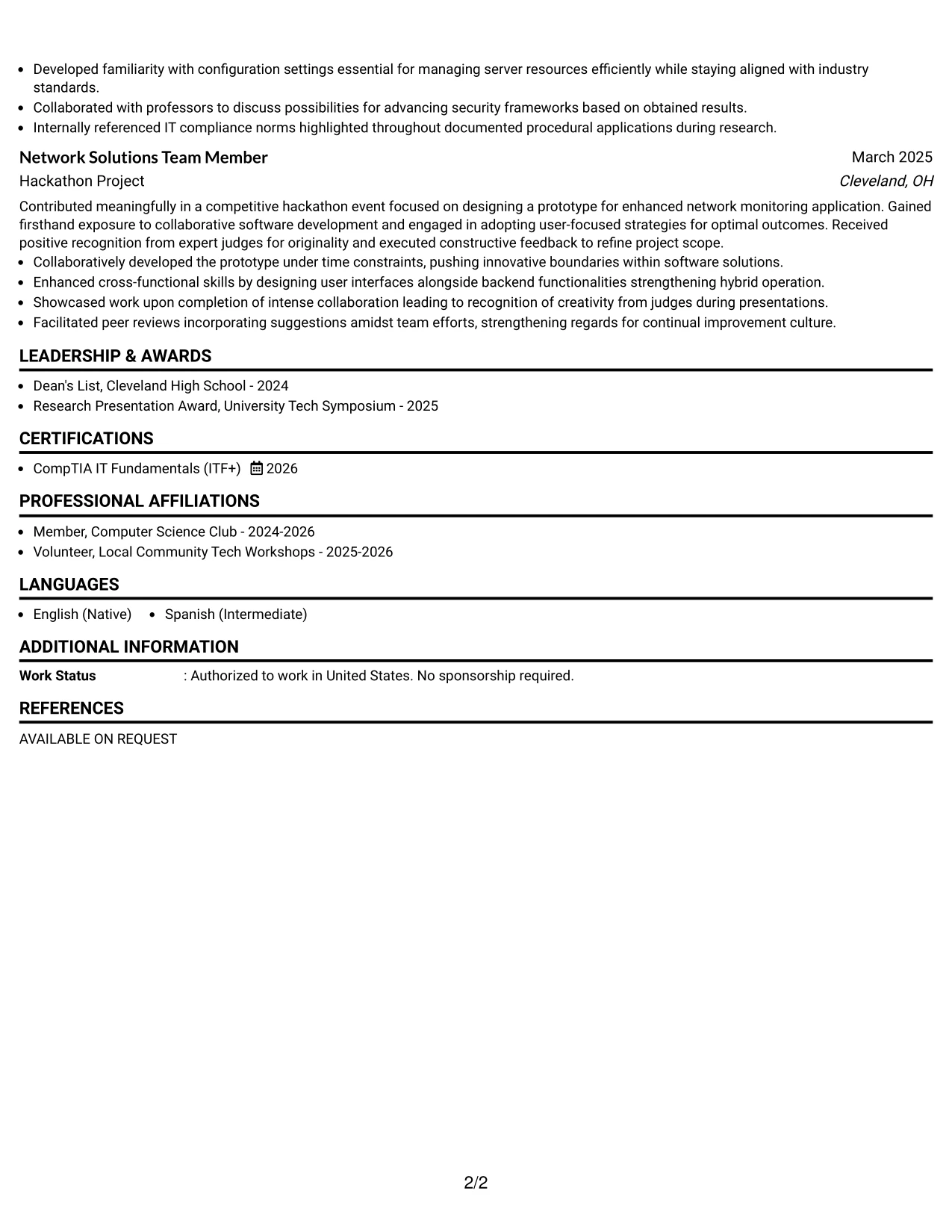 Resume Example Page 2