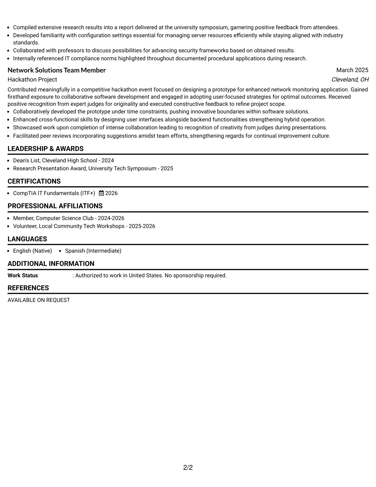 Resume Example Page 2