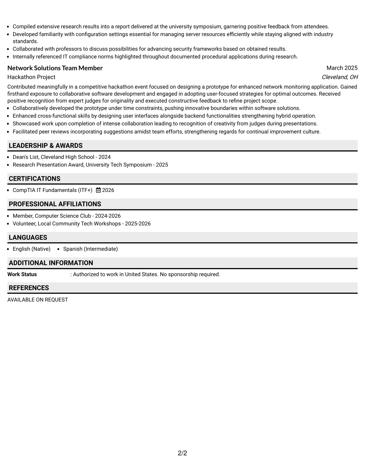 Resume Example Page 2