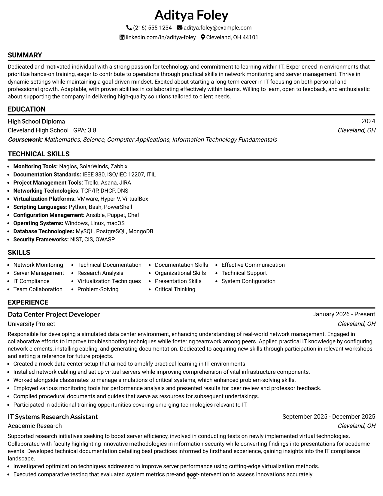 Resume Example Page 1