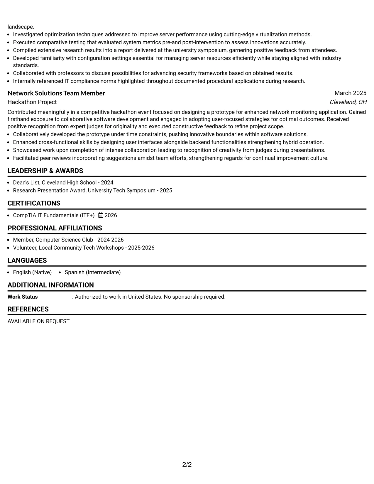 Resume Example Page 2