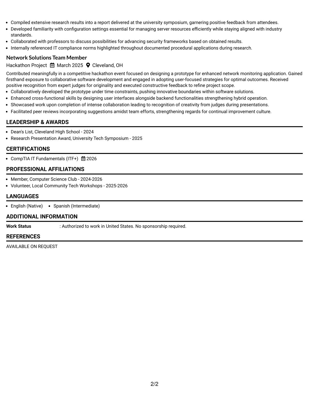 Resume Example Page 2