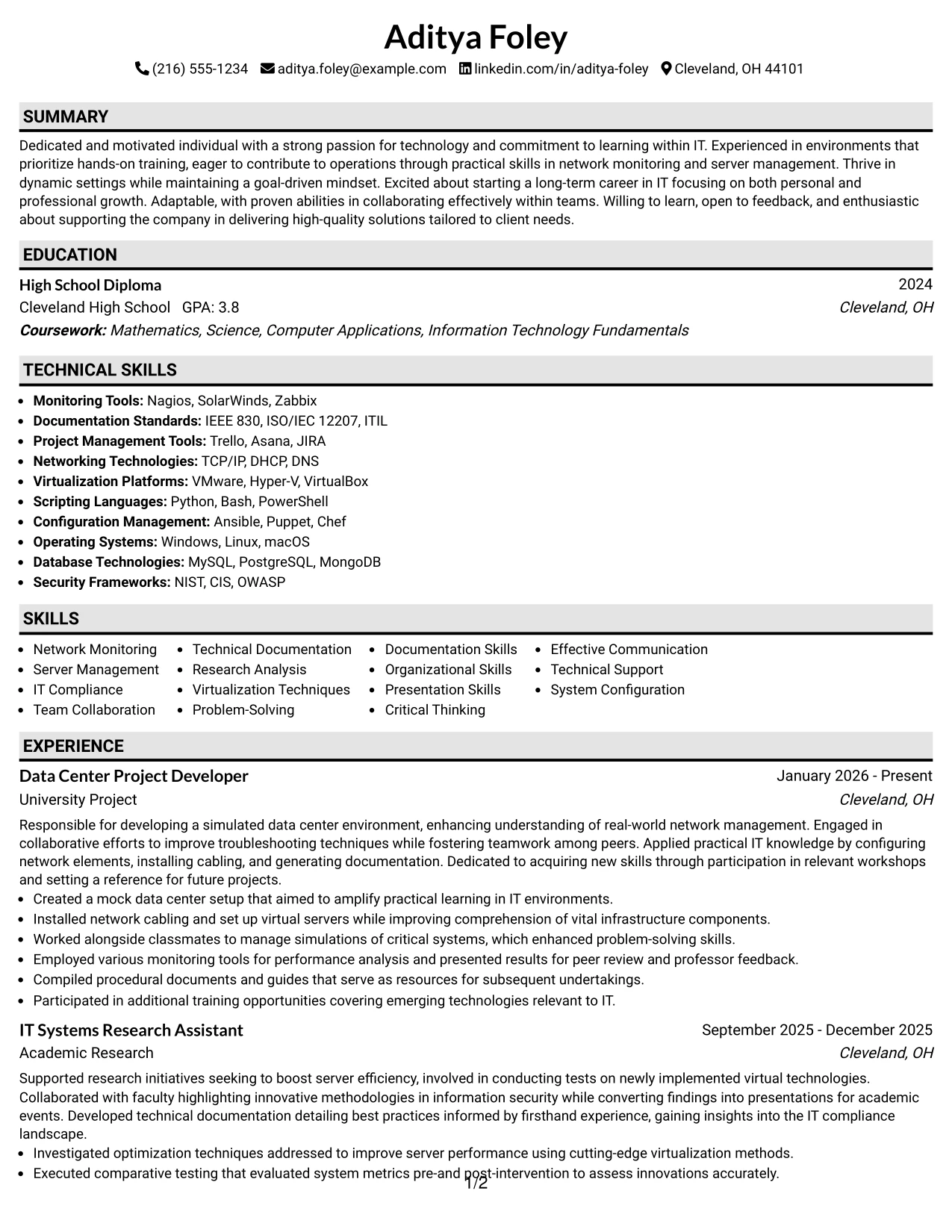 Resume Example Page 1