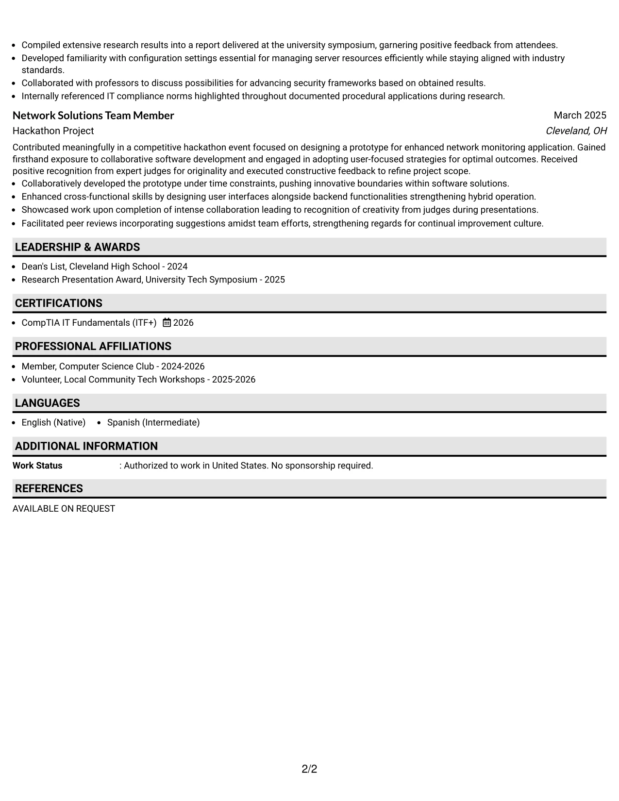 Resume Example Page 2