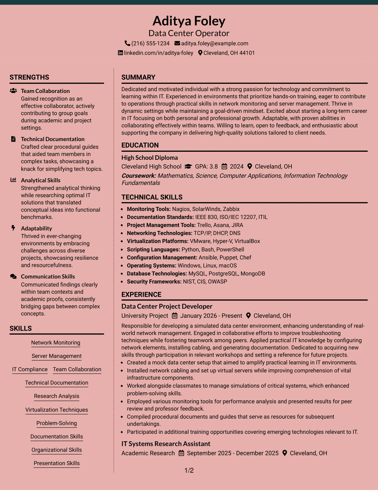 Resume Example Page 1