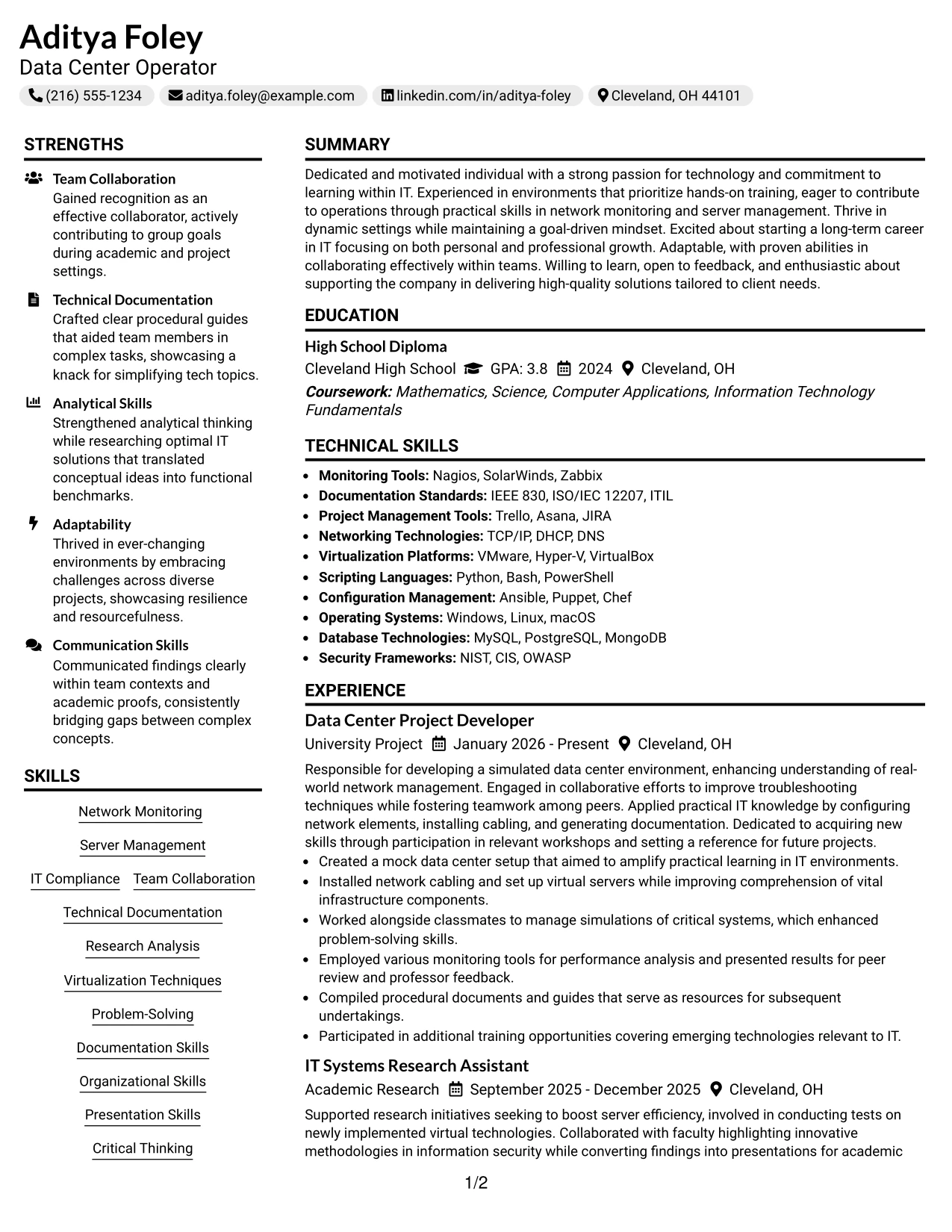 Resume Example Page 1