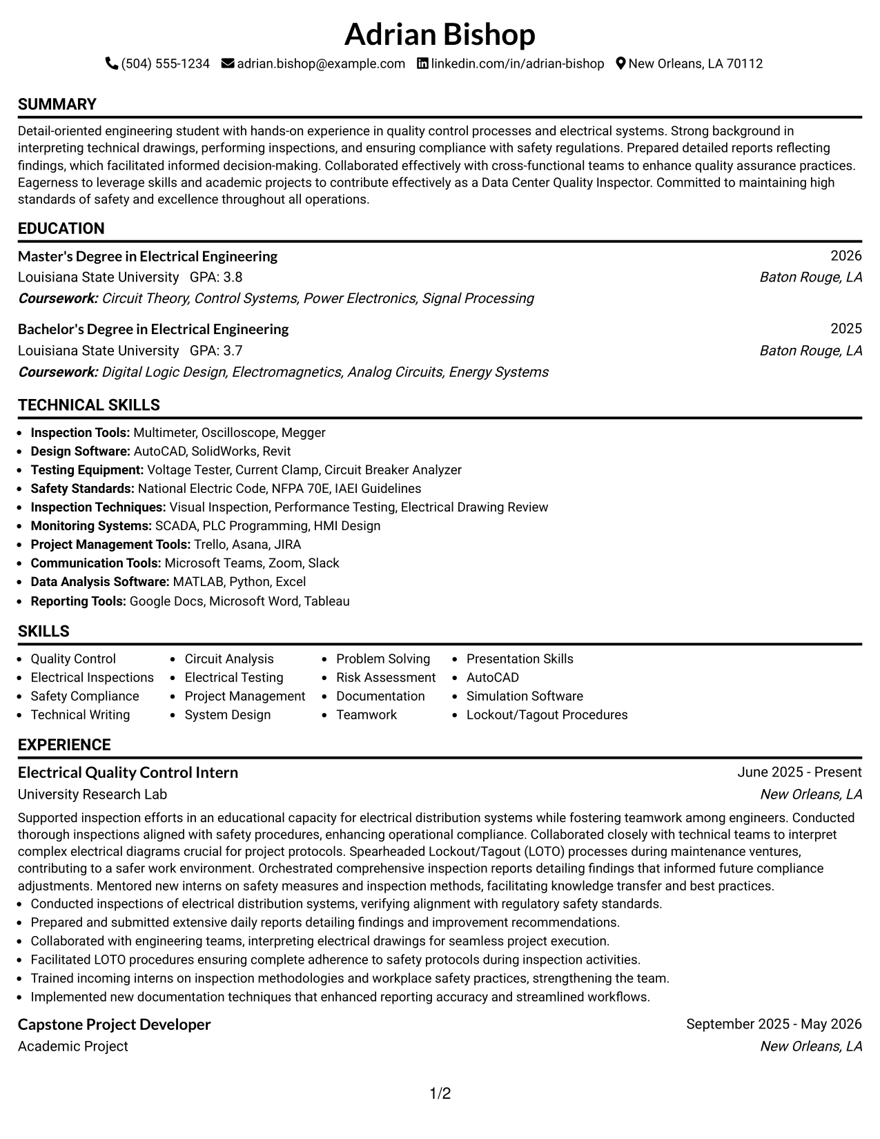 Resume Example Page 1