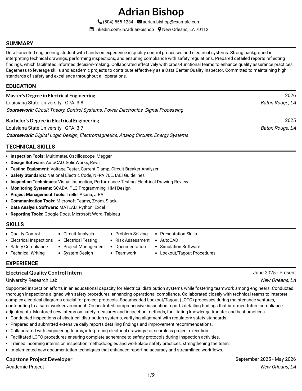 Resume Example Page 1