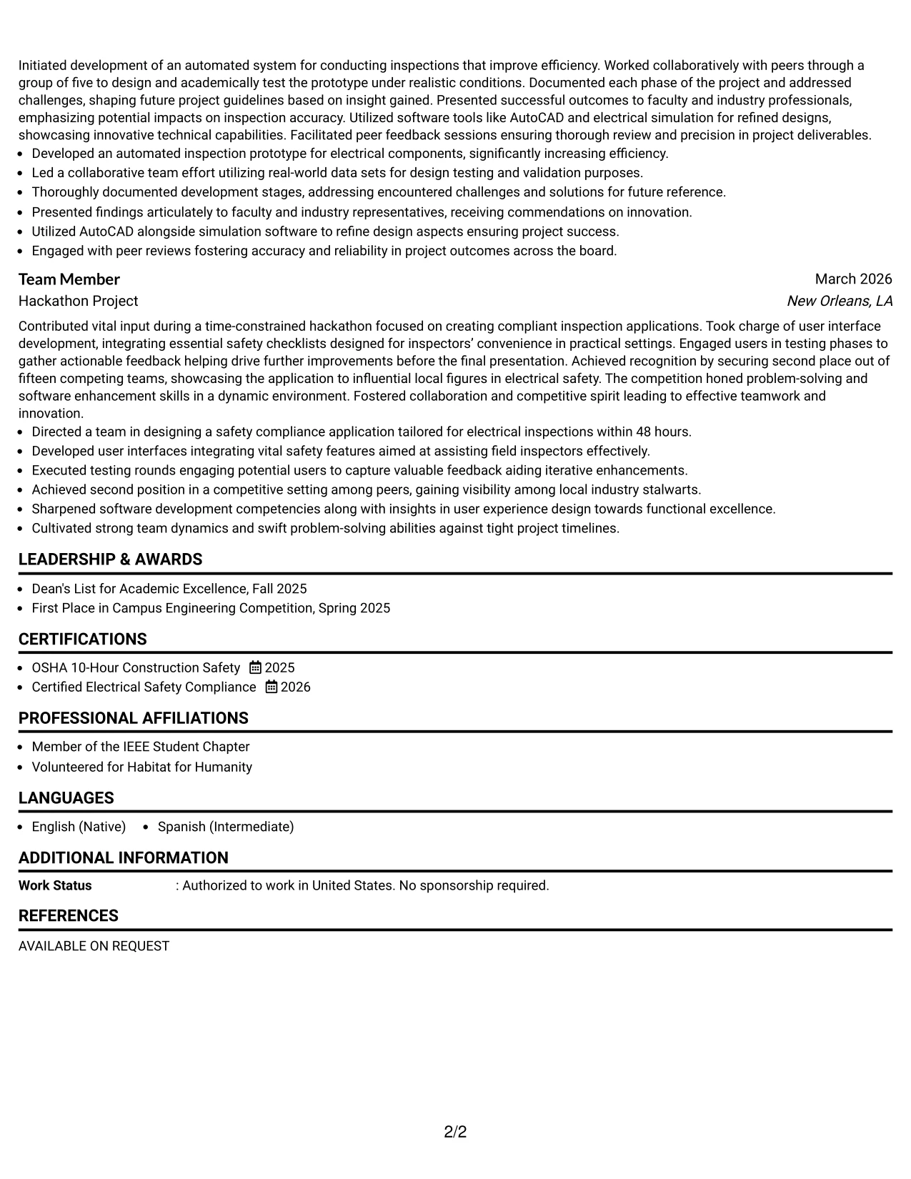 Resume Example Page 2