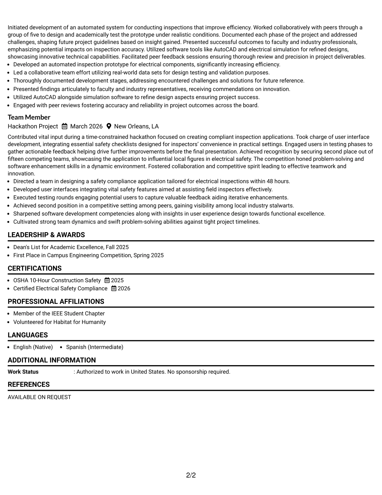 Resume Example Page 2