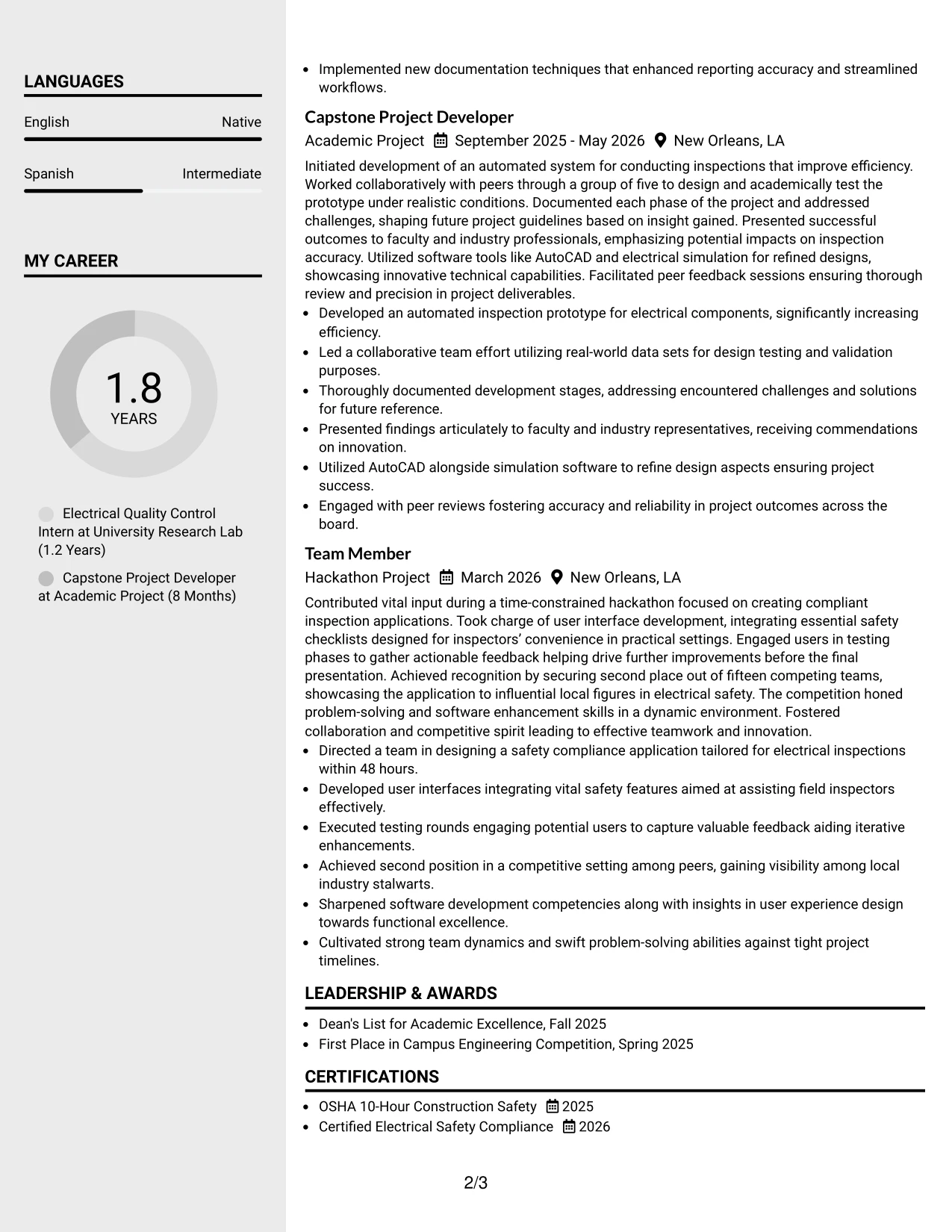 Resume Example Page 2
