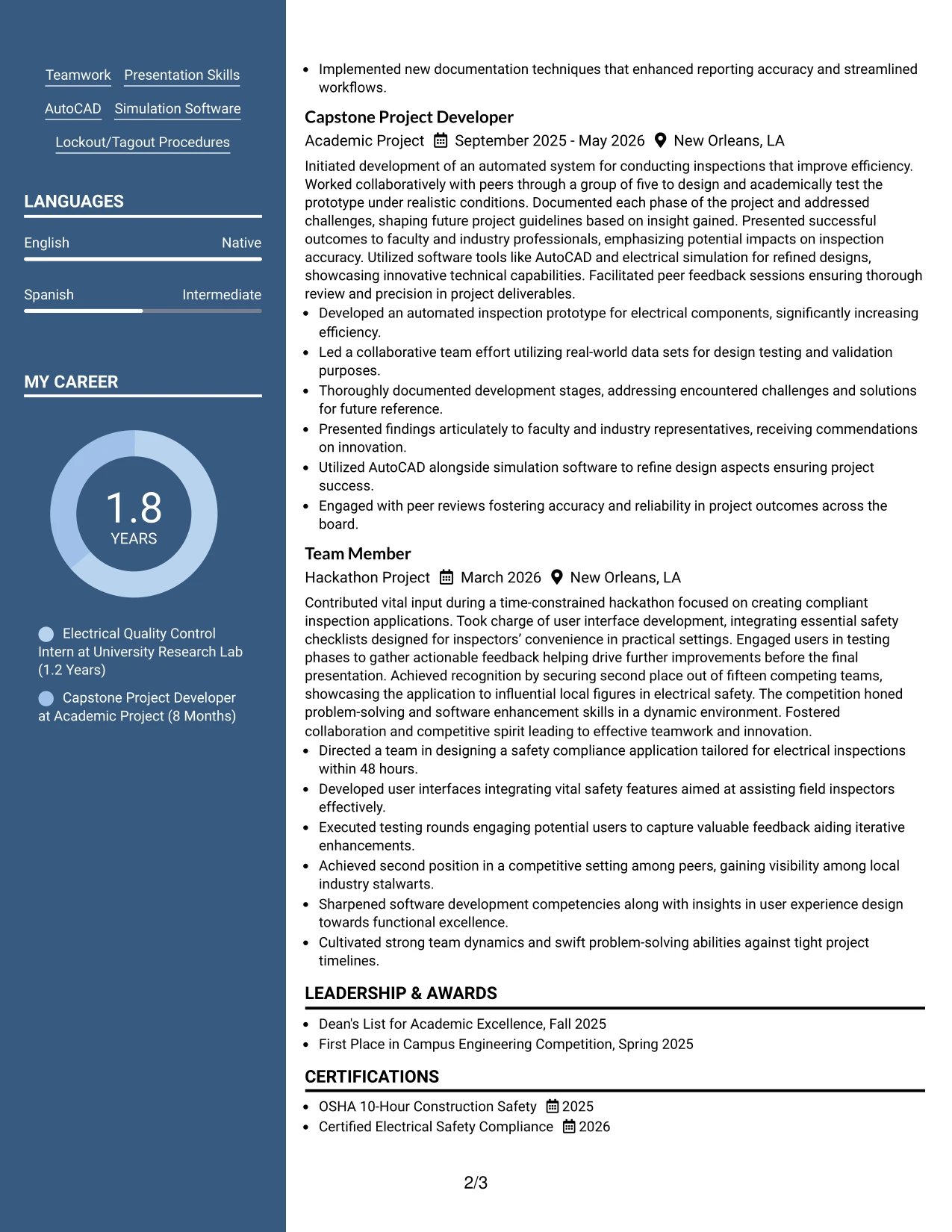 Resume Example Page 2