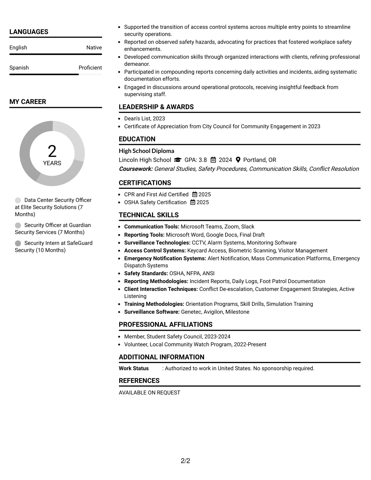 Resume Example Page 2