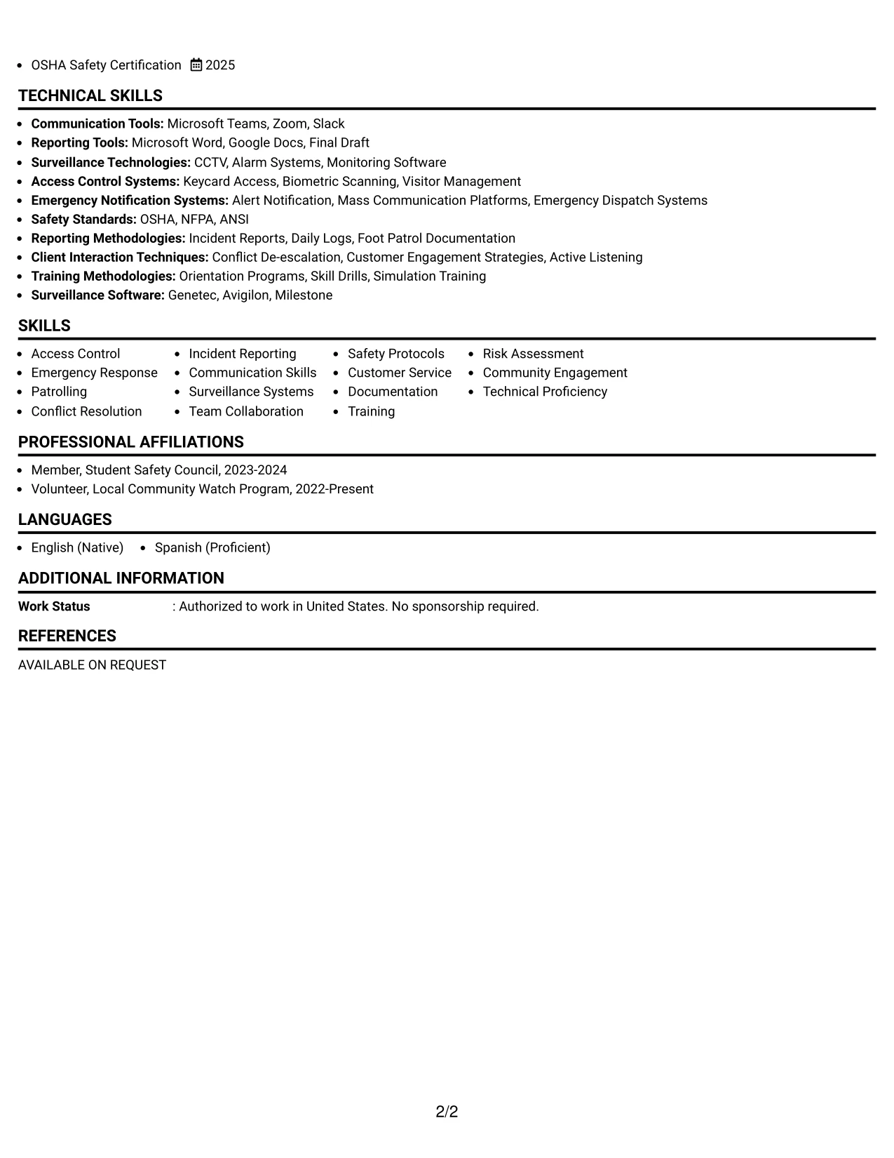 Resume Example Page 2