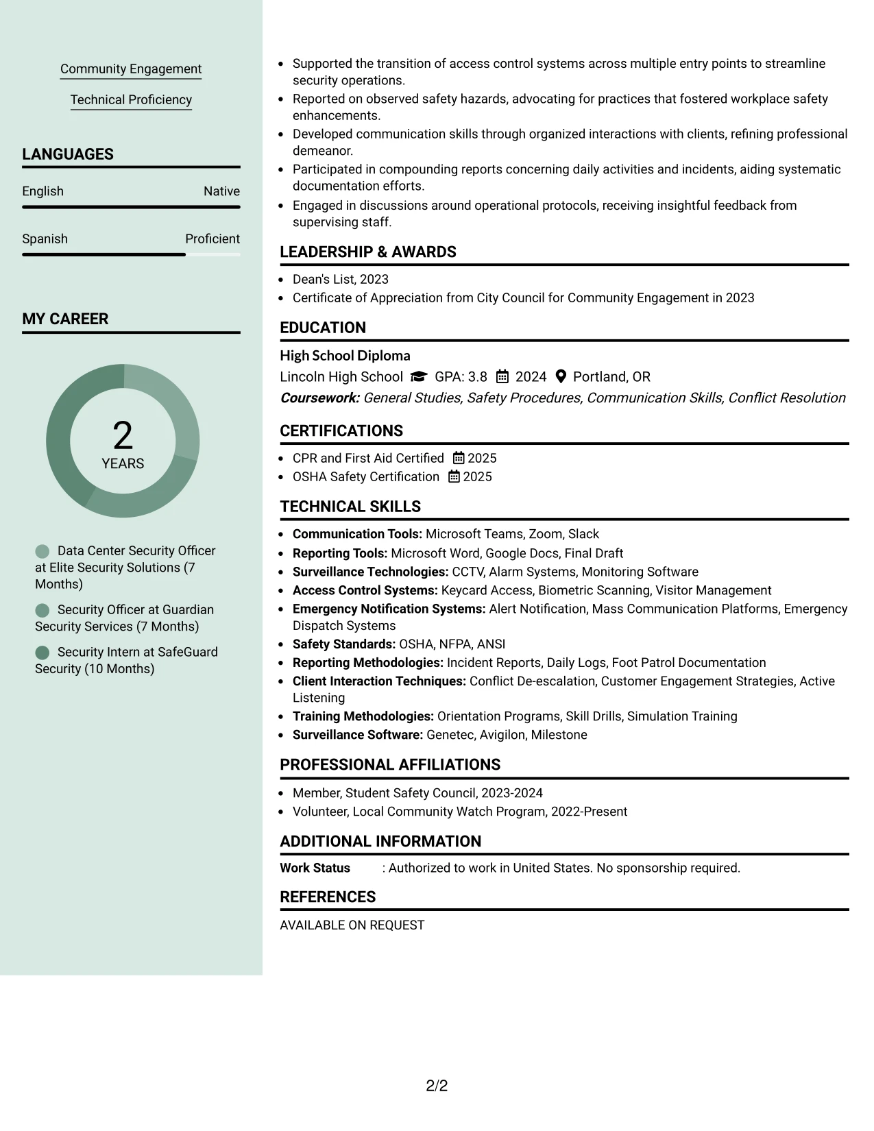 Resume Example Page 2