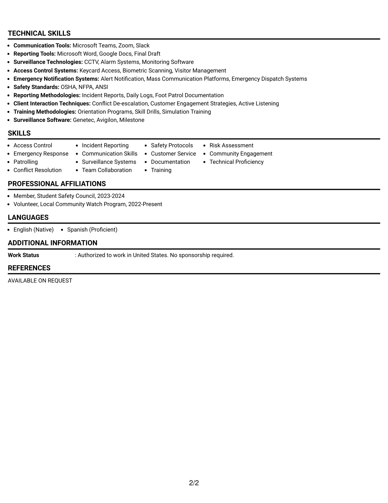 Resume Example Page 2