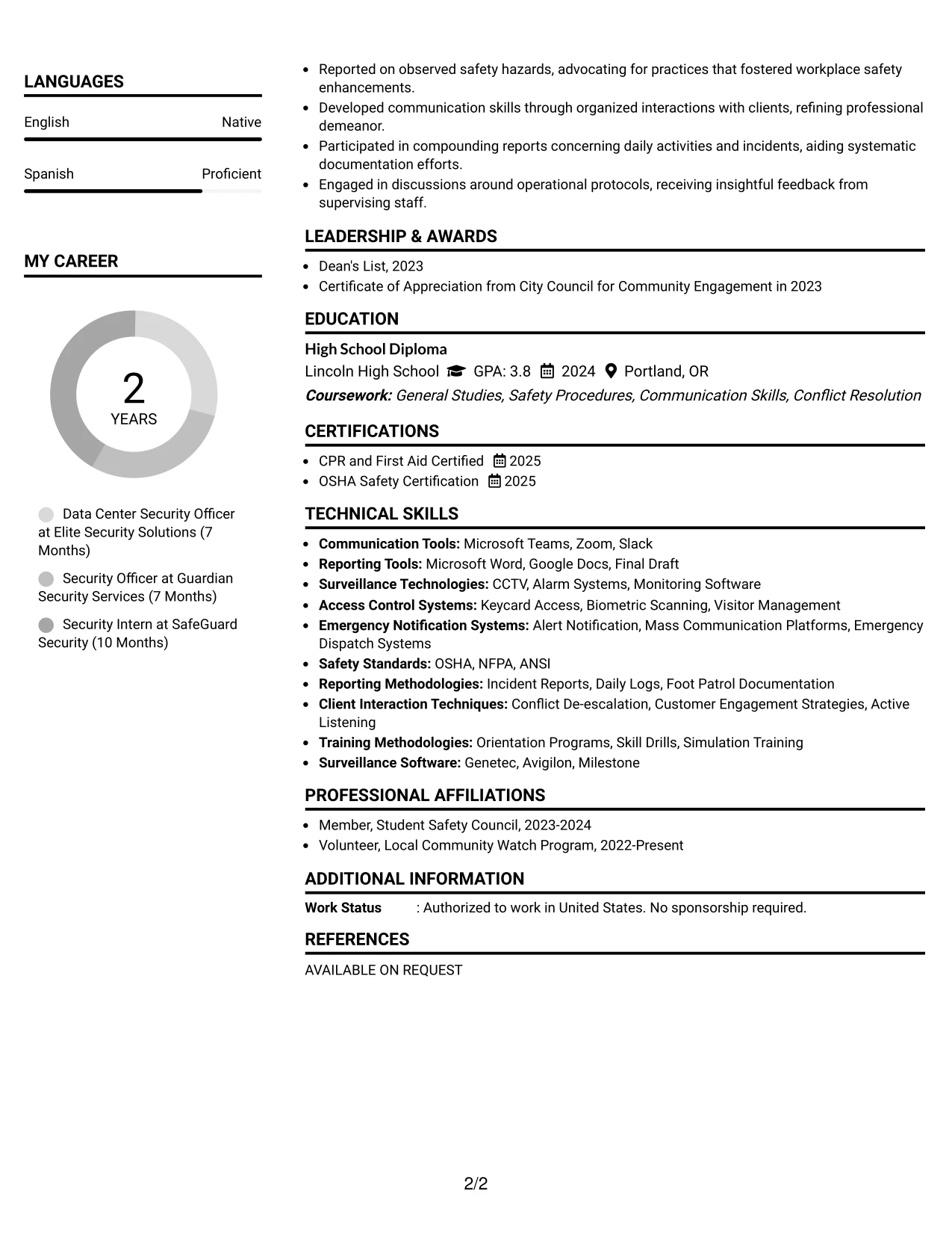 Resume Example Page 2